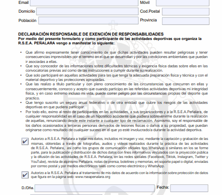 DECLARACIÓN RESPONSABLE DE EXENCIÓN DE RESPONSABILIDADES.